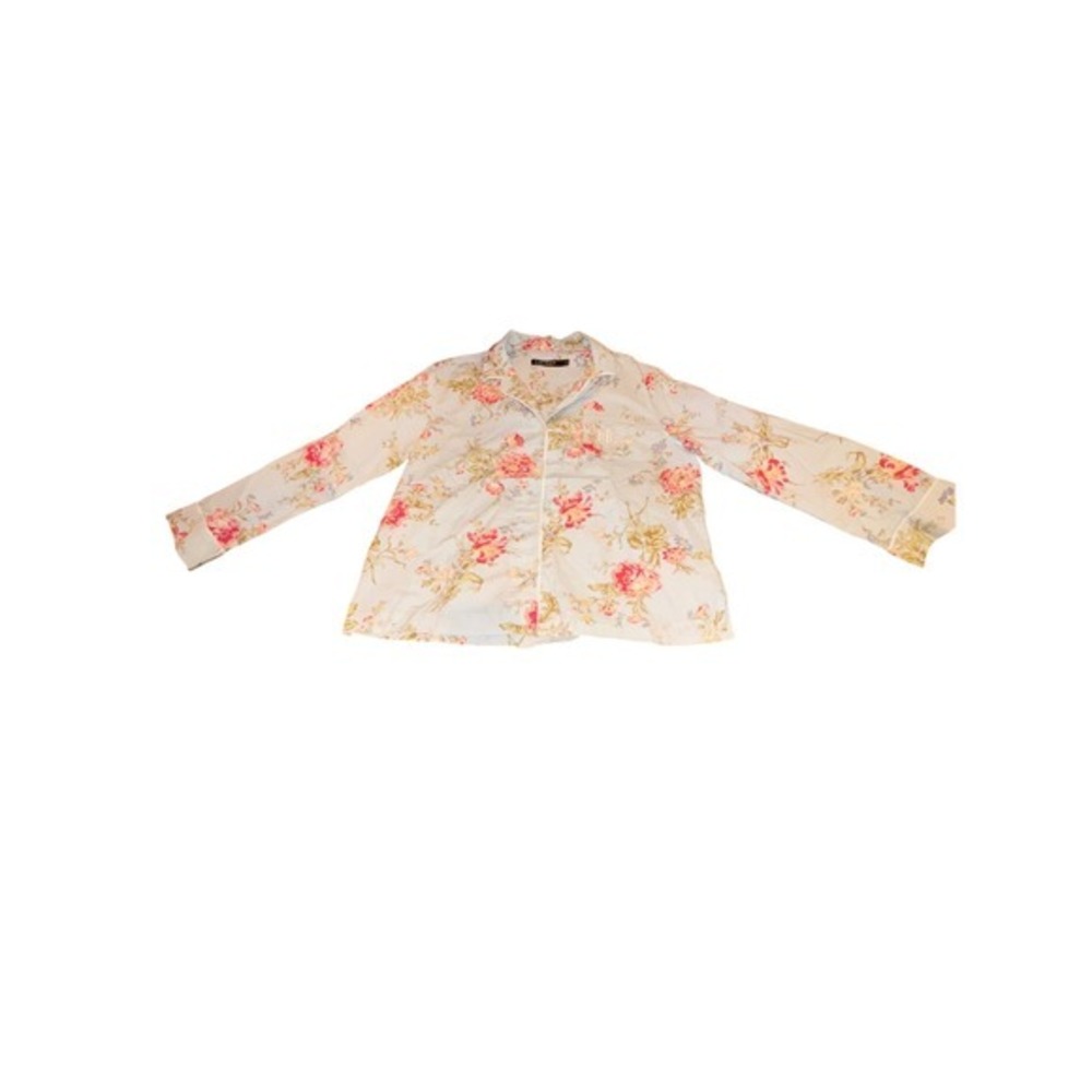 Lauren Ralph Lauren Womens Pajama Top Blue Floral Print Button Up-black label